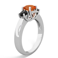 Fire Opal Three Stone Round Trellis 14K White Gold ring R4018