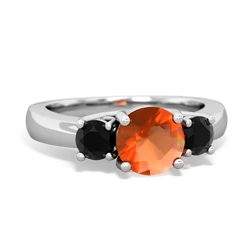 Fire Opal Three Stone Round Trellis 14K White Gold ring R4018