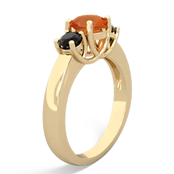 Fire Opal Three Stone Round Trellis 14K Yellow Gold ring R4018