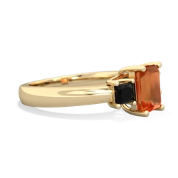 Fire Opal Three Stone Emerald-Cut Trellis 14K Yellow Gold ring R4021