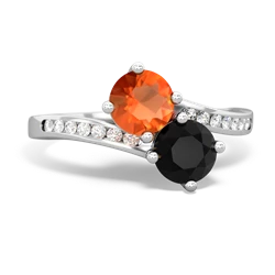 Fire Opal Channel Set Two Stone 14K White Gold ring R5303