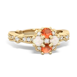 Fire Opal Sparkling Tiara Cluster 14K Yellow Gold ring R26293RD