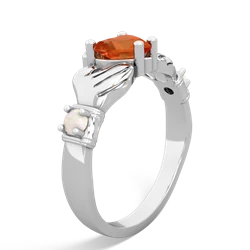 Fire Opal Claddagh Keepsake 14K White Gold ring R5245