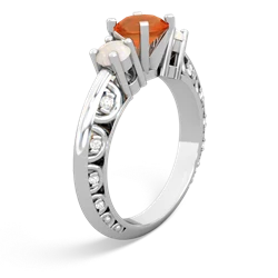 Fire Opal Art Deco Eternal Embrace Engagement 14K White Gold ring C2003