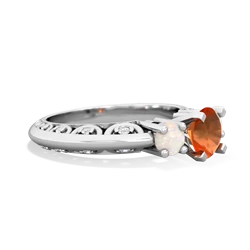 Fire Opal Art Deco Eternal Embrace Engagement 14K White Gold ring C2003