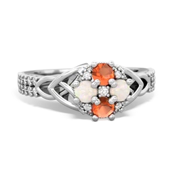 Fire Opal Celtic Knot Cluster Engagement 14K White Gold ring R26443RD