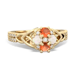 Fire Opal Celtic Knot Cluster Engagement 14K Yellow Gold ring R26443RD