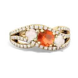 Fire Opal Three Stone Aurora 14K Yellow Gold ring R3080