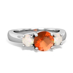 Fire Opal Three Stone Round Trellis 14K White Gold ring R4018