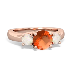 Fire Opal Three Stone Round Trellis 14K Rose Gold ring R4018