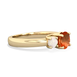 Fire Opal Three Stone Round Trellis 14K Yellow Gold ring R4018