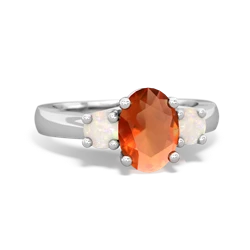 Fire Opal Three Stone Oval Trellis 14K White Gold ring R4024
