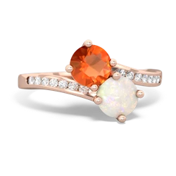 Fire Opal Channel Set Two Stone 14K Rose Gold ring R5303