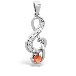 Fire Opal G-Clef Music 14K White Gold pendant P5830