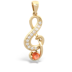 Fire Opal G-Clef Music 14K Yellow Gold pendant P5830