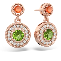 Fire Opal Halo Dangle 14K Rose Gold earrings E5319