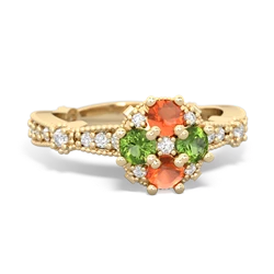 Fire Opal Sparkling Tiara Cluster 14K Yellow Gold ring R26293RD