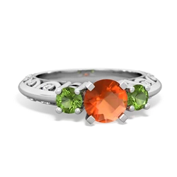 Fire Opal Art Deco Eternal Embrace Engagement 14K White Gold ring C2003