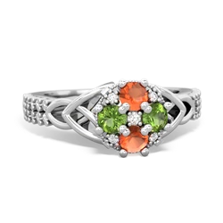 Fire Opal Celtic Knot Cluster Engagement 14K White Gold ring R26443RD