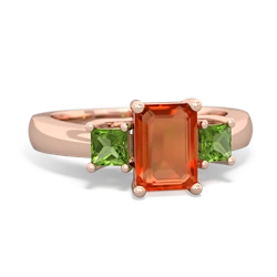 Fire Opal Three Stone Emerald-Cut Trellis 14K Rose Gold ring R4021