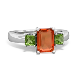 Fire Opal Three Stone Emerald-Cut Trellis 14K White Gold ring R4021