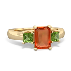 Fire Opal Three Stone Emerald-Cut Trellis 14K Yellow Gold ring R4021