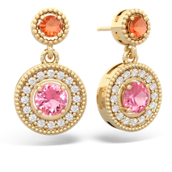 Fire Opal Halo Dangle 14K Yellow Gold earrings E5319