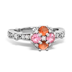 Fire Opal Sparkling Tiara Cluster 14K White Gold ring R26293RD