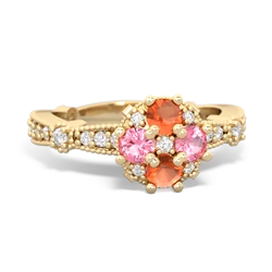 Fire Opal Sparkling Tiara Cluster 14K Yellow Gold ring R26293RD