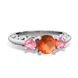 Fire Opal Art Deco Eternal Embrace Engagement 14K White Gold ring C2003