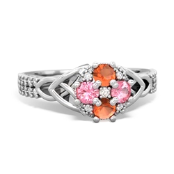Fire Opal Celtic Knot Cluster Engagement 14K White Gold ring R26443RD