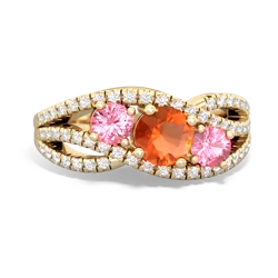 Fire Opal Three Stone Aurora 14K Yellow Gold ring R3080