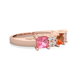 Fire Opal Three Stone Diamond Cluster 14K Rose Gold ring R2592