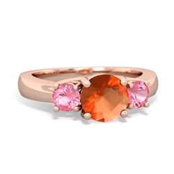 Fire Opal Three Stone Round Trellis 14K Rose Gold ring R4018