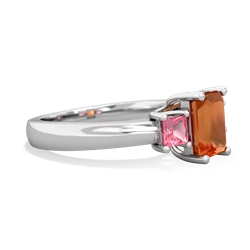 Fire Opal Three Stone Emerald-Cut Trellis 14K White Gold ring R4021