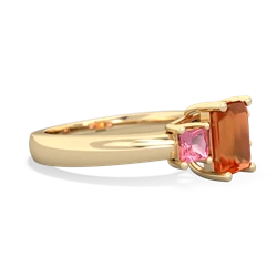 Fire Opal Three Stone Emerald-Cut Trellis 14K Yellow Gold ring R4021