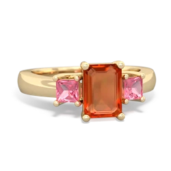 Fire Opal Three Stone Emerald-Cut Trellis 14K Yellow Gold ring R4021