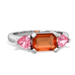 Fire Opal Three Stone 14K White Gold ring R5235