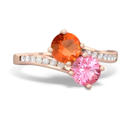 Fire Opal Channel Set Two Stone 14K Rose Gold ring R5303