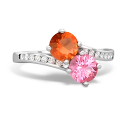 Fire Opal Channel Set Two Stone 14K White Gold ring R5303