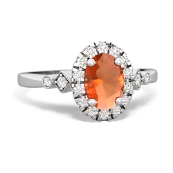 Fire Opal Antique-Style Halo 14K White Gold ring R5720