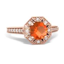 Fire Opal Art-Deco Starburst 14K Rose Gold ring R5520