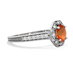 Fire Opal Art-Deco Starburst 14K White Gold ring R5520