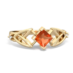 Fire Opal Celtic Knot Princess 14K Yellow Gold ring R3349