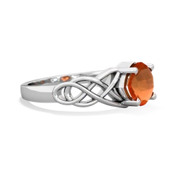 Fire Opal Checkerboard Cushion Celtic Knot 14K White Gold ring R5000