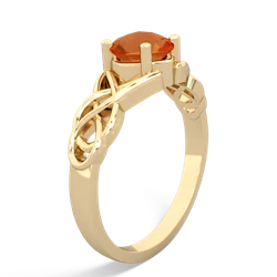Fire Opal Checkerboard Cushion Celtic Knot 14K Yellow Gold ring R5000