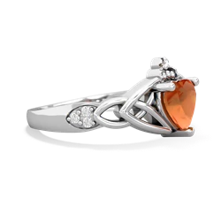 Fire Opal Claddagh Celtic Knot Diamond 14K White Gold ring R5001