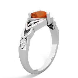 Fire Opal Claddagh Celtic Knot Diamond 14K White Gold ring R5001