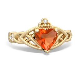 Fire Opal Claddagh Celtic Knot Diamond 14K Yellow Gold ring R5001