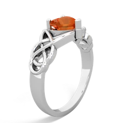 Fire Opal Claddagh Celtic Knot 14K White Gold ring R2367